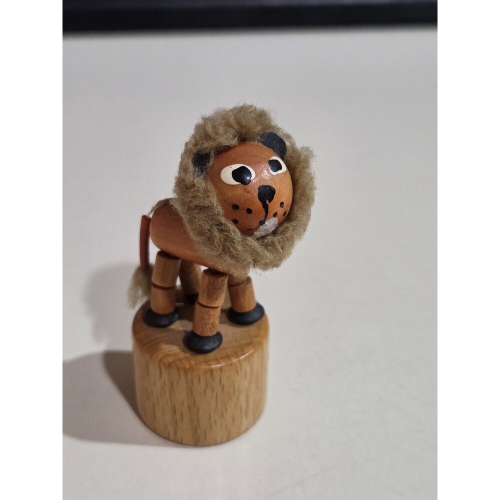 Vintage Wood Push Puppet Lion Wiggle Figure Wackelfigur